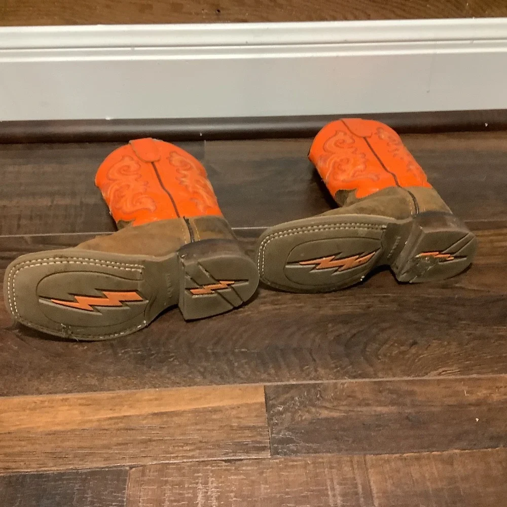Cody James Kids Cowboy Boots Orange Brown Leather Square Toe BSC1867 Size 11D